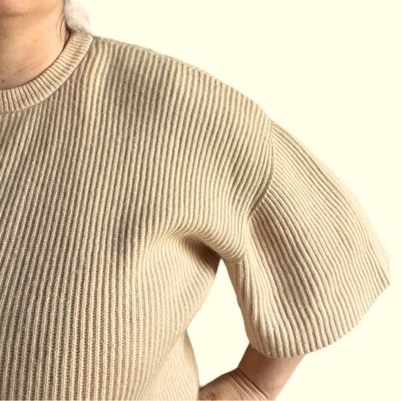 Ryan Roche 100% Cashmere Size 2 Oversized Tunic Short Sleeve Sweater Beige Tan - Picture 3 of 12